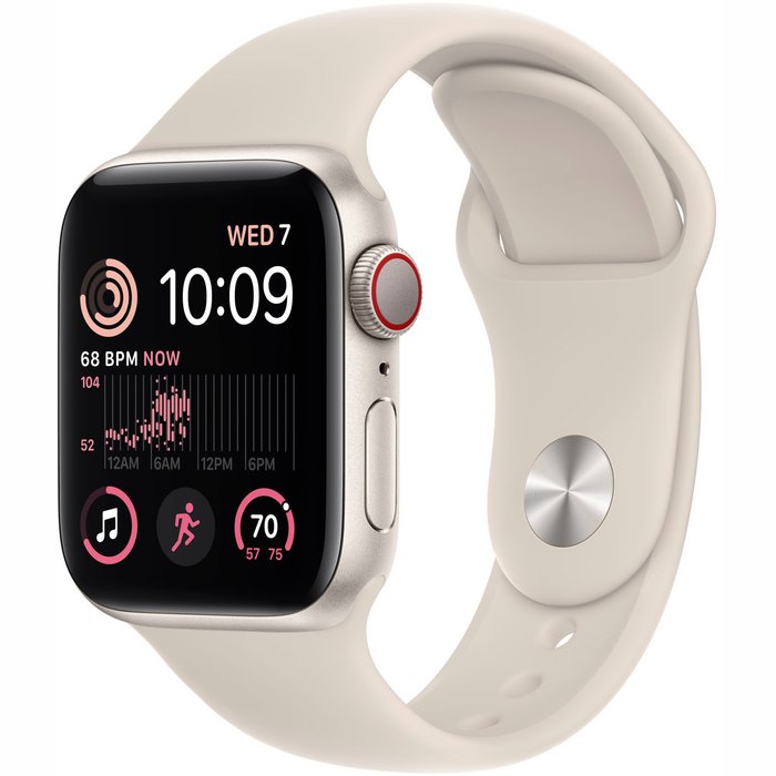 Viedpulkstenis Apple Watch SE (2nd Gen) GPS + Cellular 40mm Starlight Aluminium Case with Starlight Sport Band [Mazlietots]